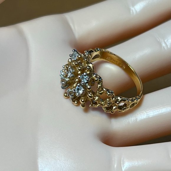 Vintage 18k HGE Esco pineapple ring with clear stone  Size 7 - Picture 4 of 7